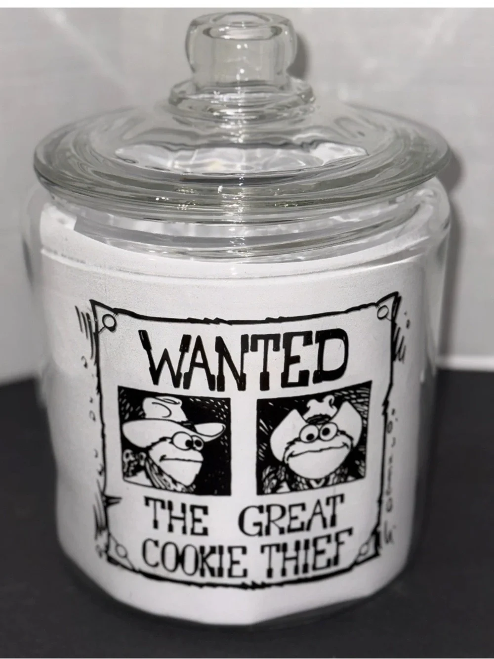 Cookie Monster Jar Glass Large Great Cookie Thief VTG Sesame Street Muppets